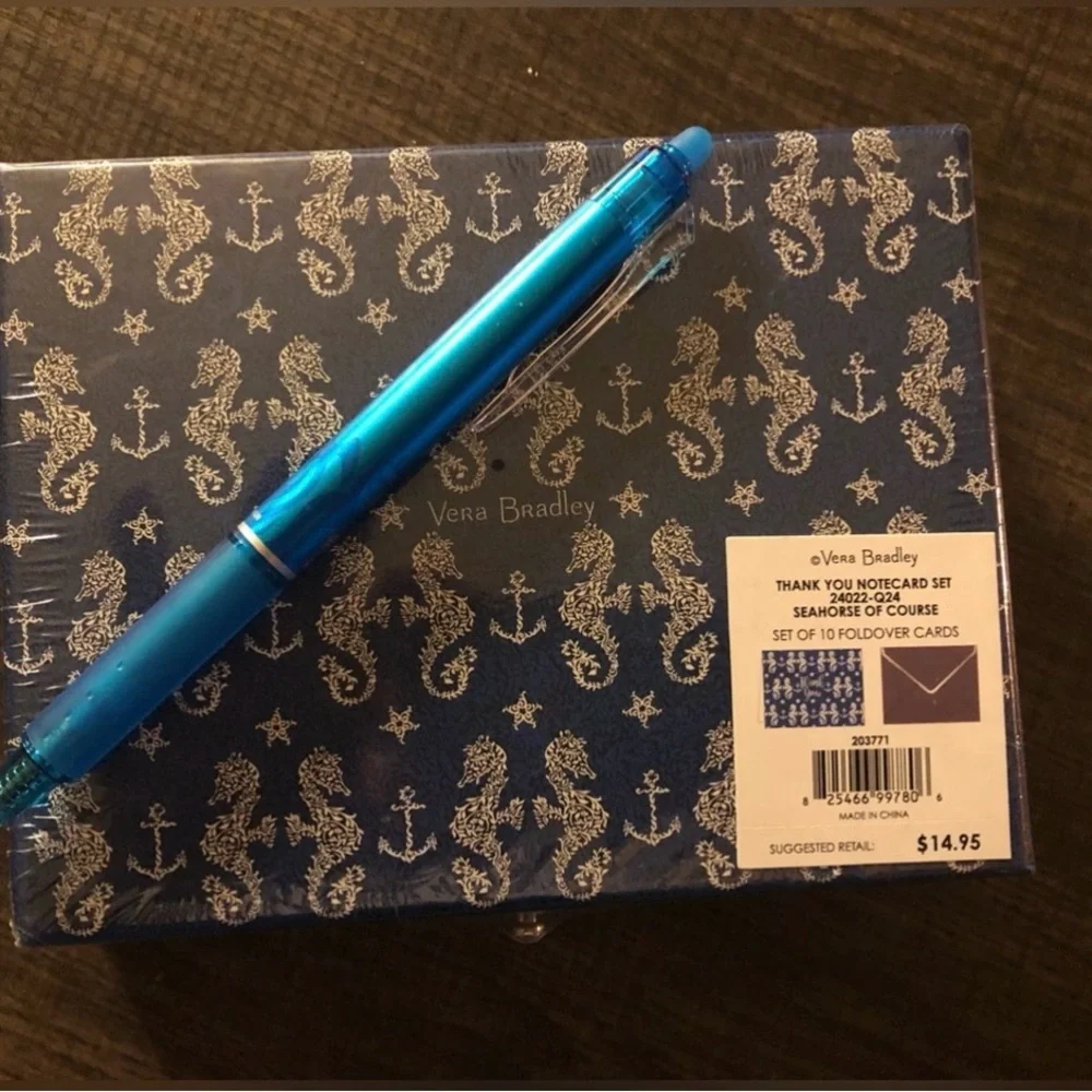 Vera Bradley Thank You Notecard Set. Navy Seahorse Design-EB